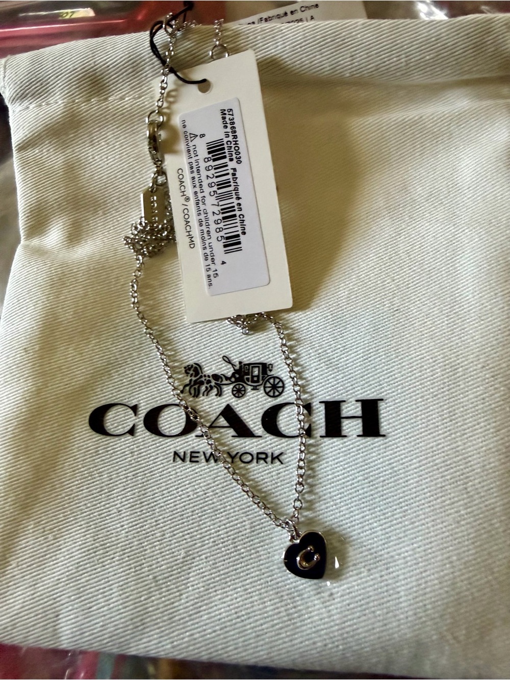 COACH Silver Heart Pendant Necklace